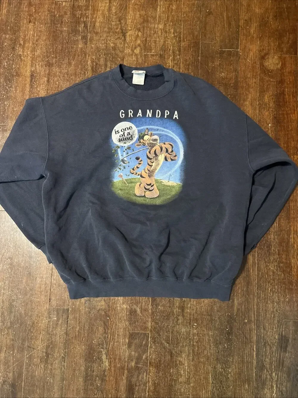 Disney Y2K Grandpa Tigger Golfing Navy XL Crewneck Sweater Hip And Cool Gramps